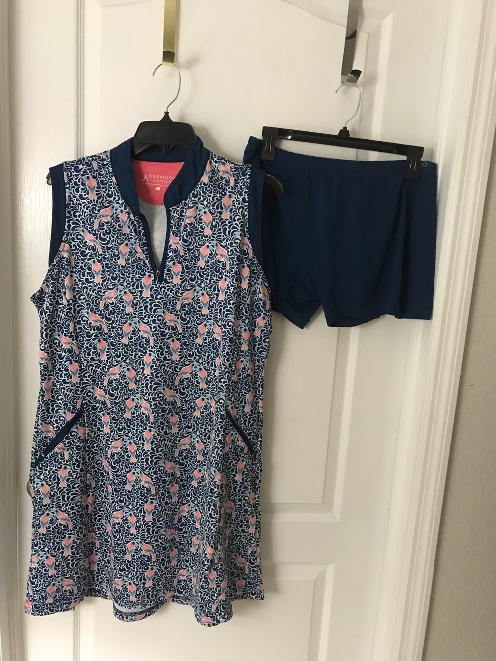 Ladies Bermuda Sands Navy & Pink Sleeveless Golf Tennis Dress L EUC